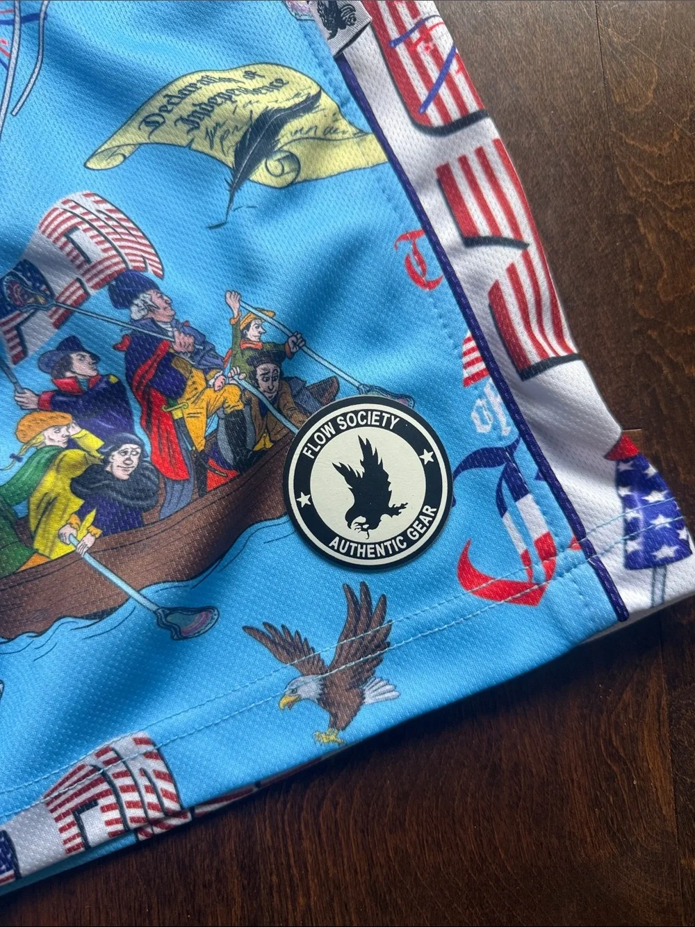 Society Kids Shorts - Bright Blue & Orange Patriotic Print